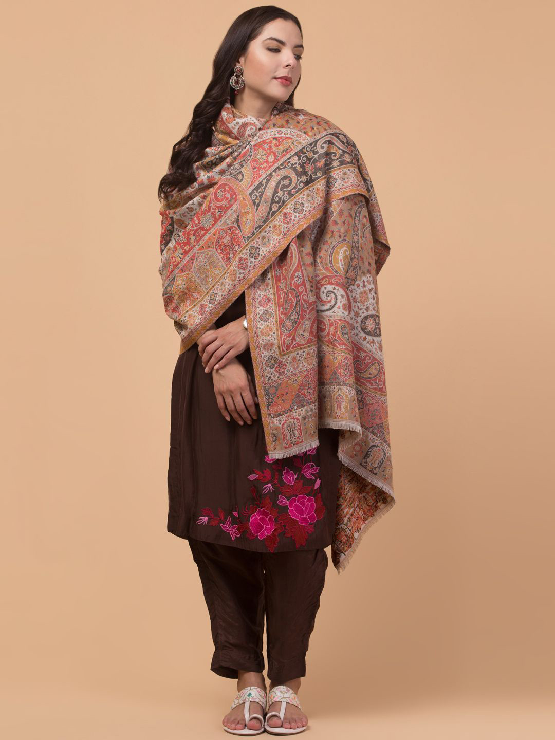Tweedle Jamawar Paisley Woven Design Woollen Shawl