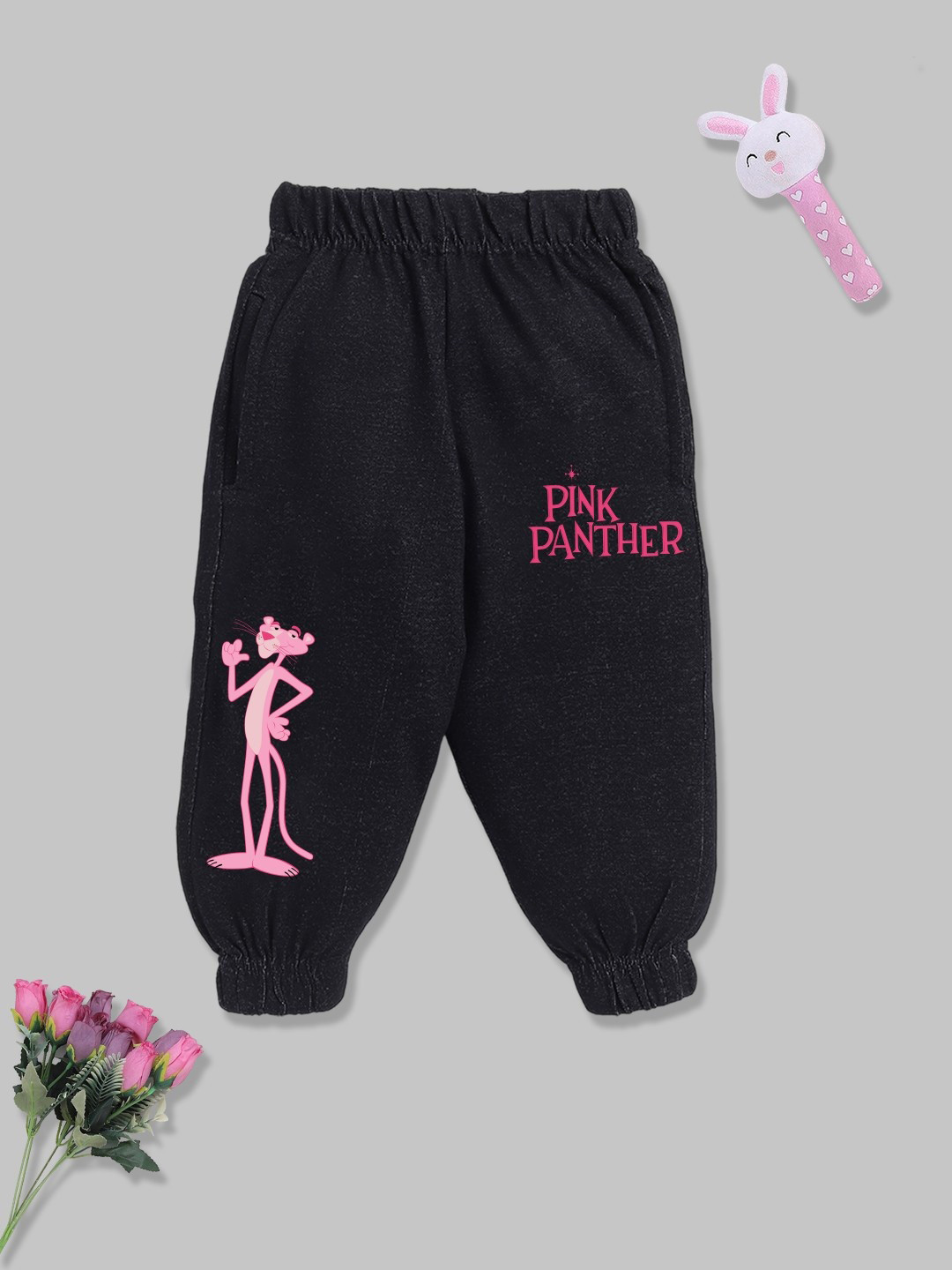 YK X Minute Mirth Girls Pink Panther Printed Joggers