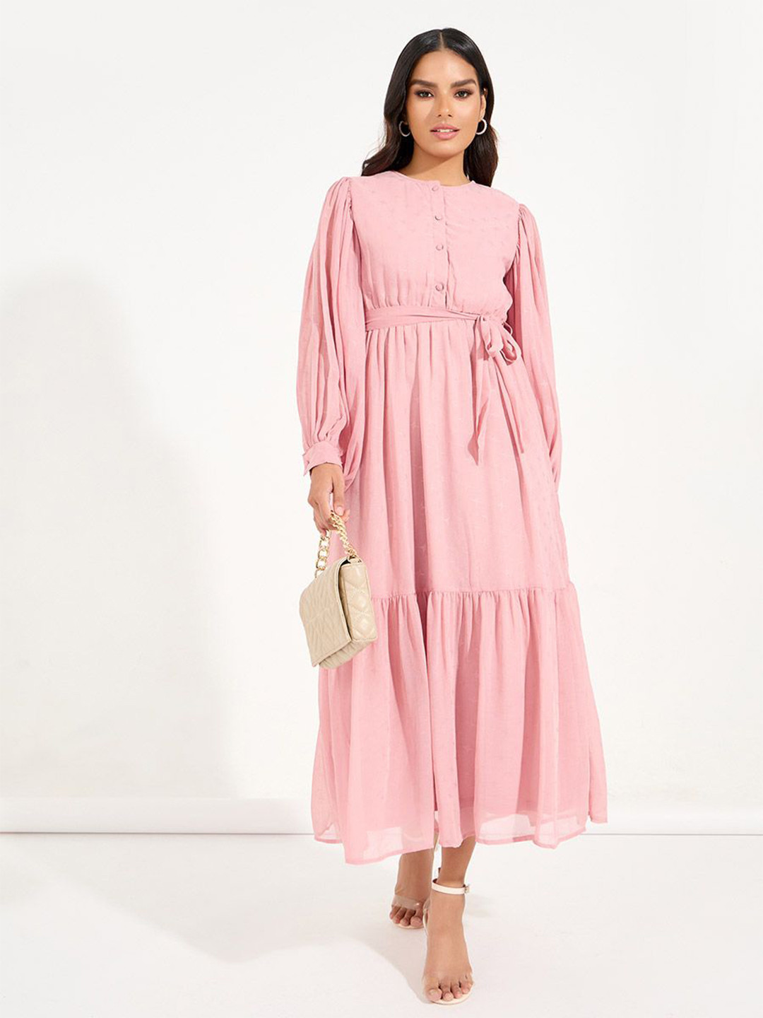 Styli Women Boat Neck Long Sleeves A-Line Maxi Dress