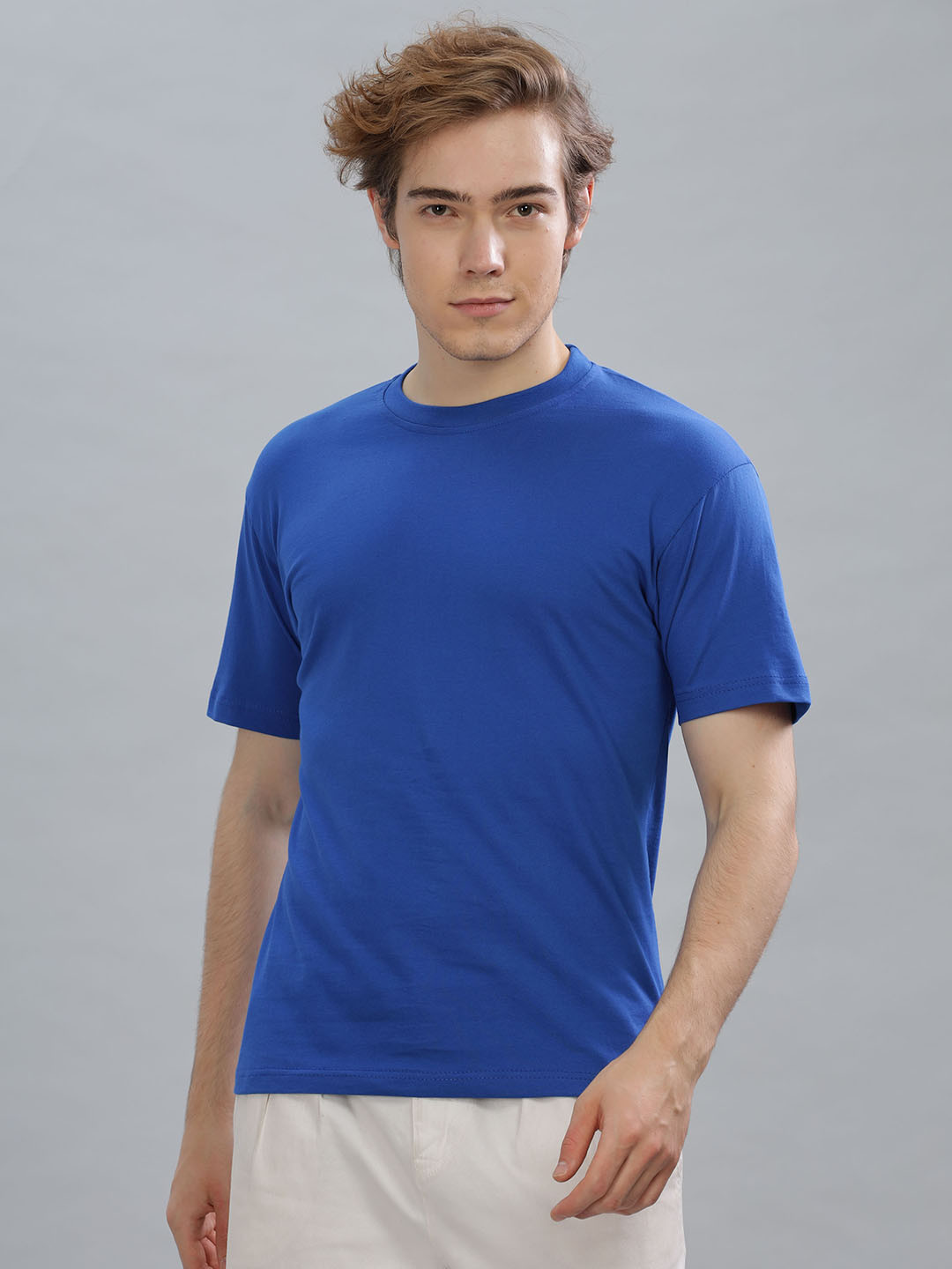 FALTU.CO Men Solid Round Neck Pure Cotton Oversized T-shirt