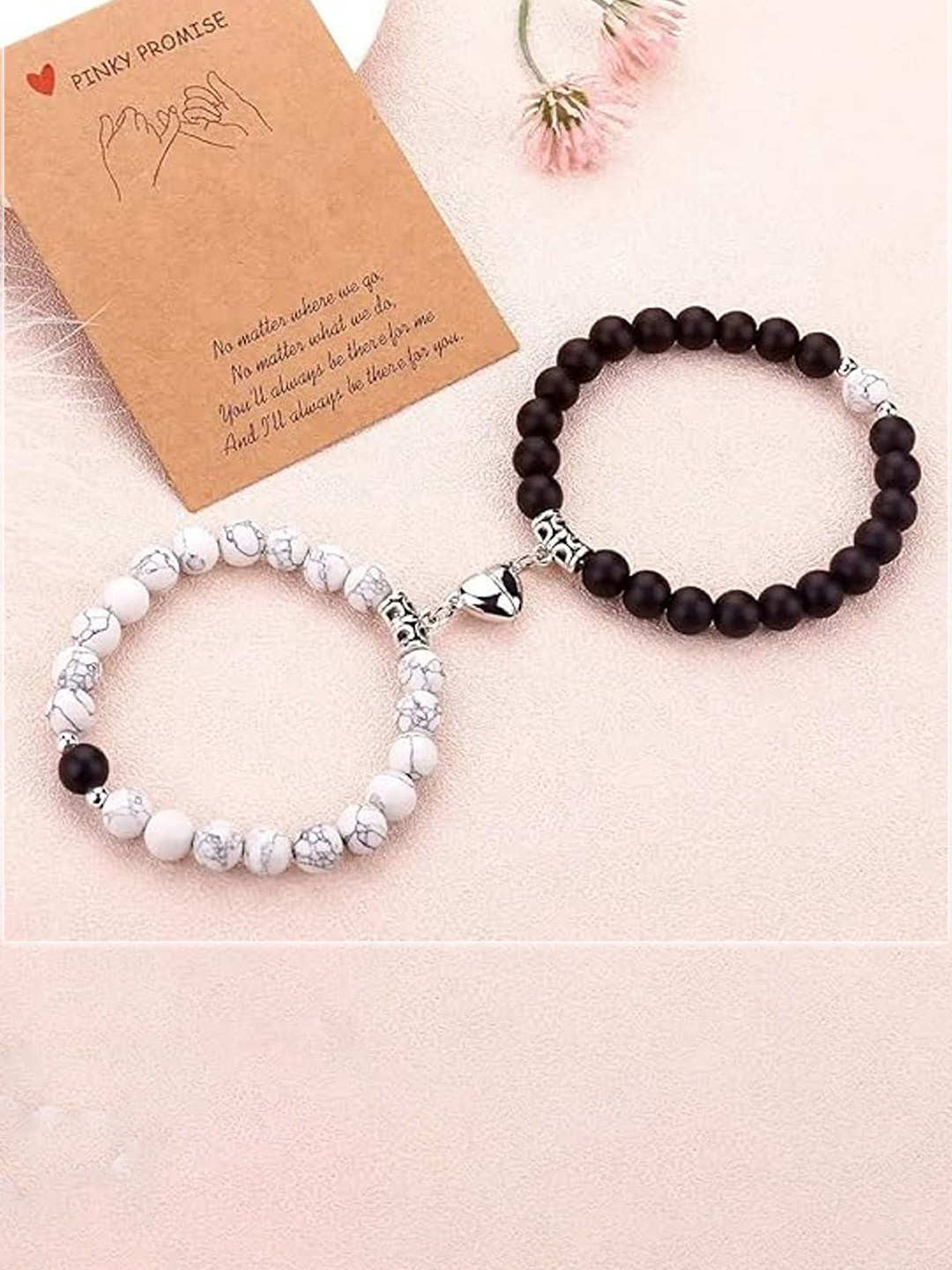 Heer Collection Unisex Beaded Magnetic Heart Wood Elasticated Bracelet