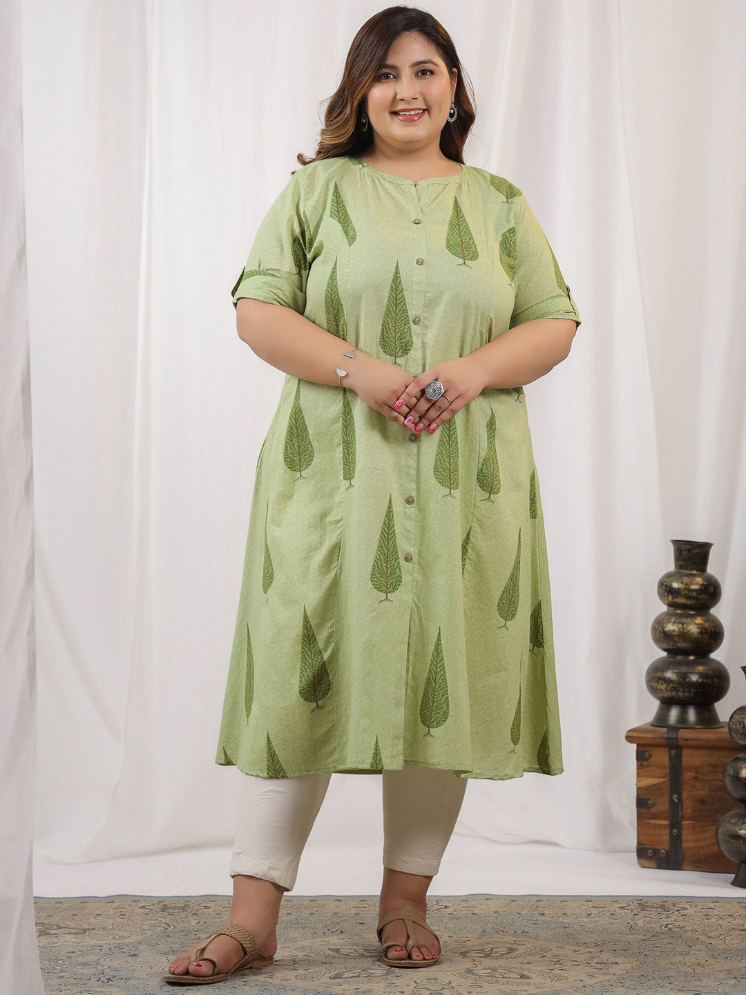 LALI JAIPUR Printed Pure Cotton Plus Size Anarkali Kurtas