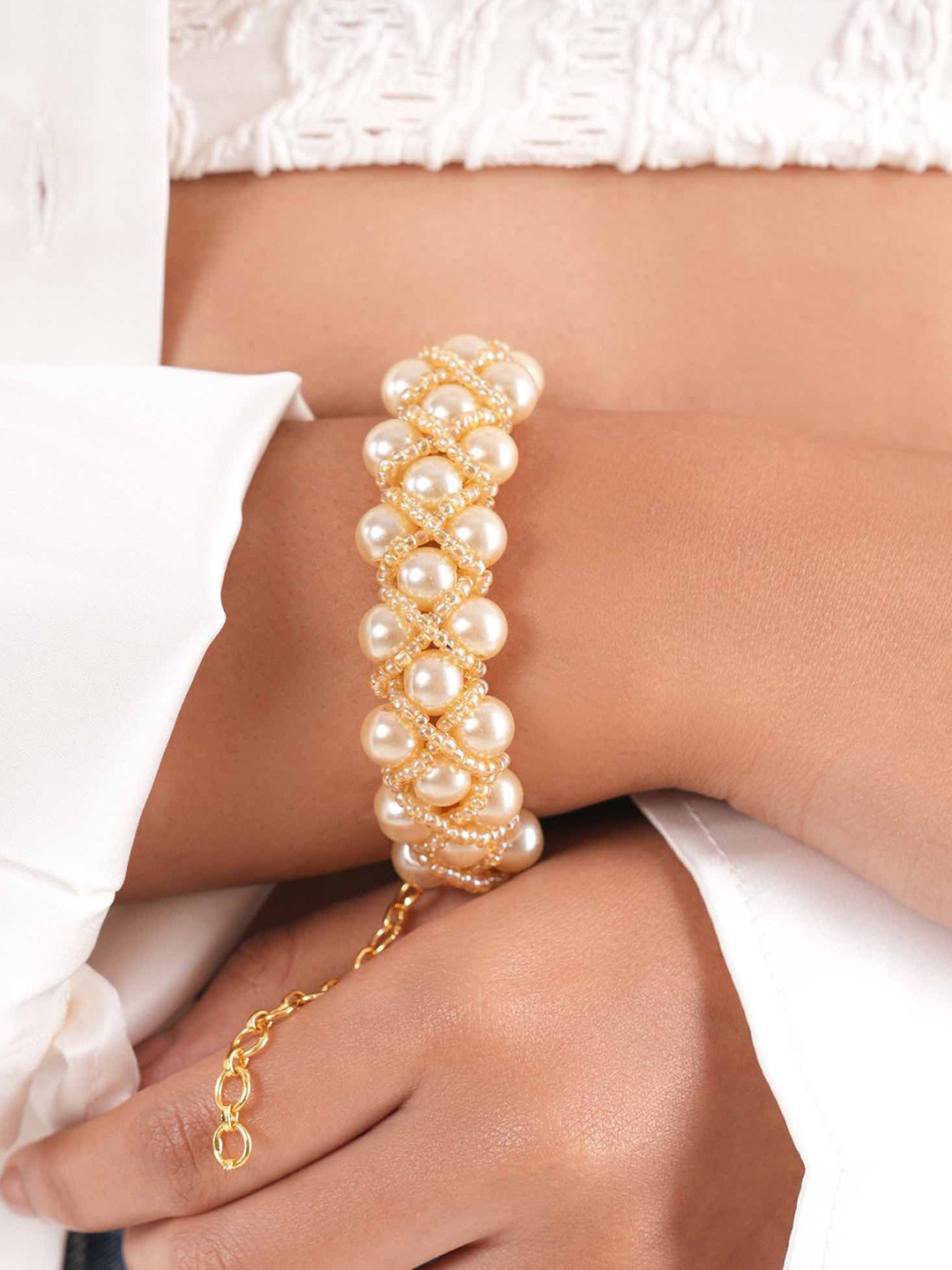 D'oro Helmi Pearl Beaded Wraparound Bracelet