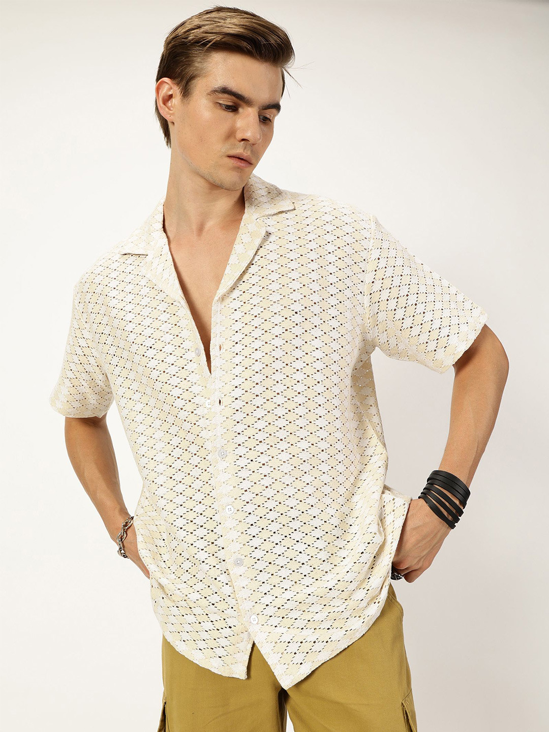 THIRD QUADRANT Men Super Self Design Geometric Cotton Relaxed Fit Casual Shirt