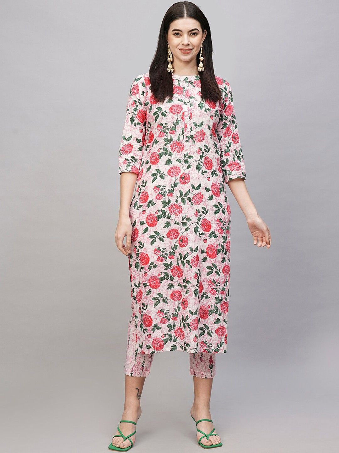 Anni Designer Floral Printed Band Collar Straight Kurta With Trouser