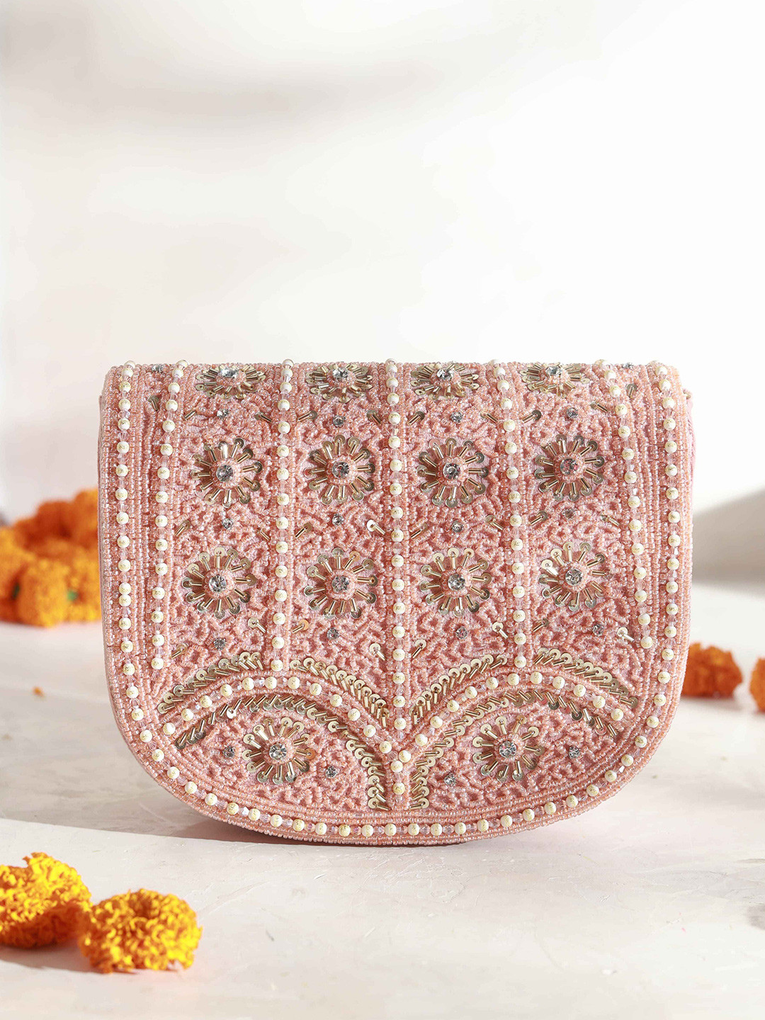 THE TAN CLAN Kavya Embroidered Foldover Clutch