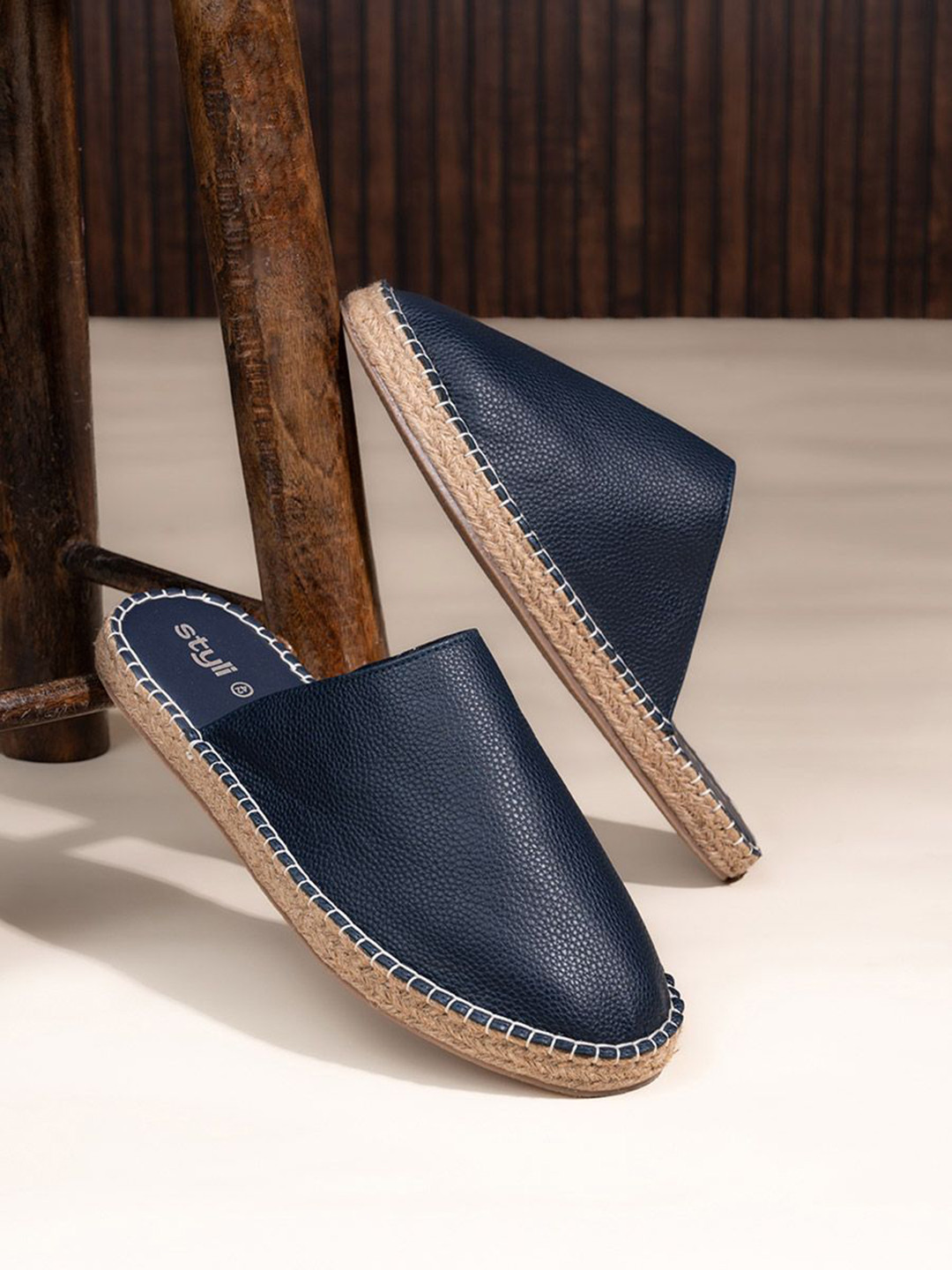 Styli Men Faux Leather Espadrilles Mules