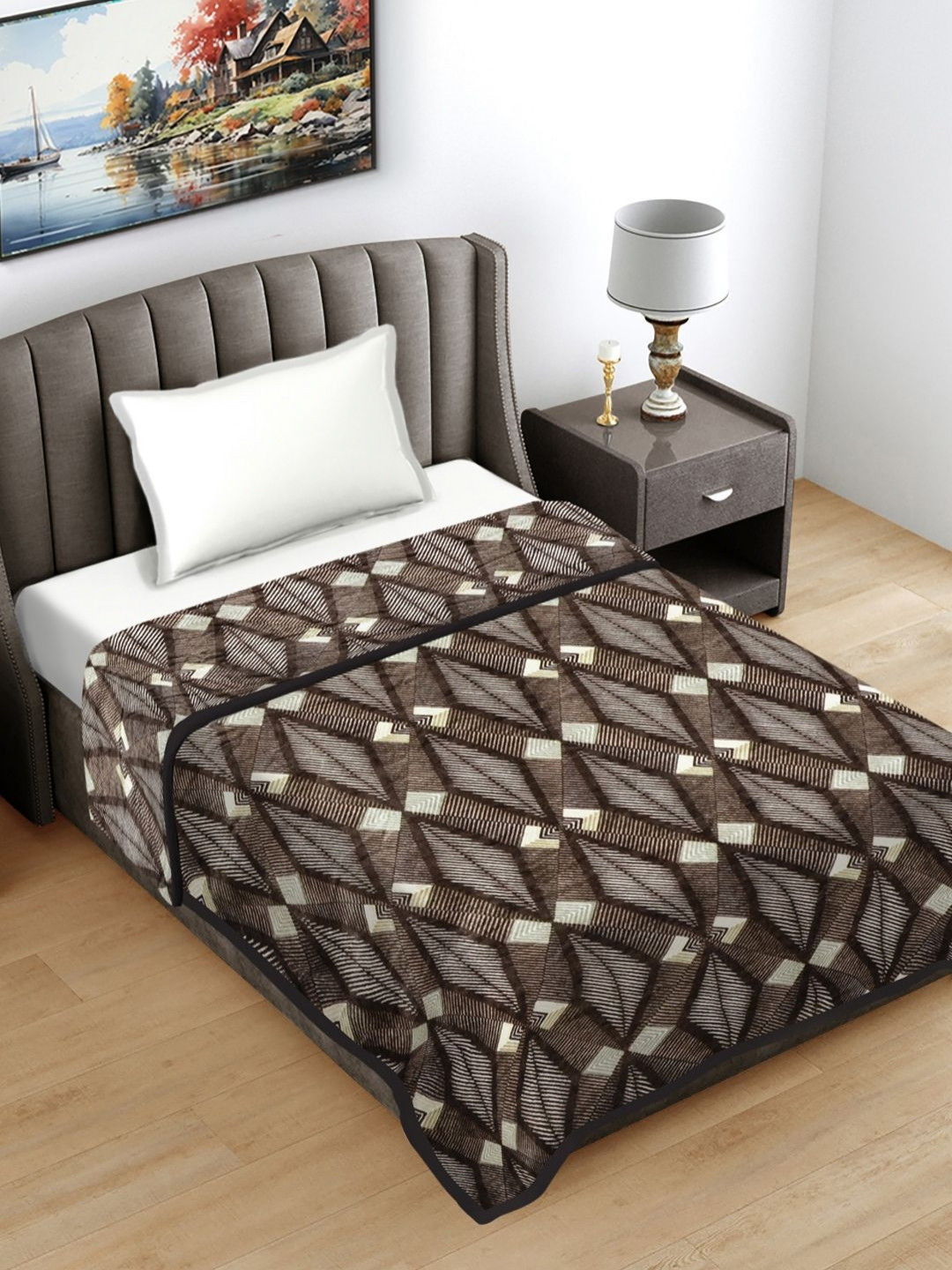 Fabinaliv Brown & White Geometric Print 230 Gsm Ultra Soft Single Bed Ac Blanket