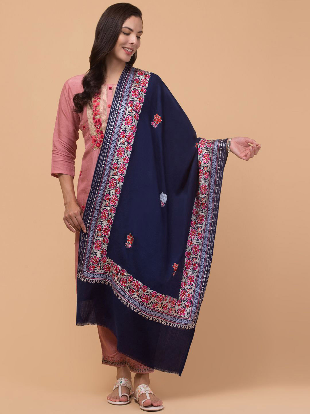 Tweedle Floral Kashmiri Embroidered Pure Woollen Shawl