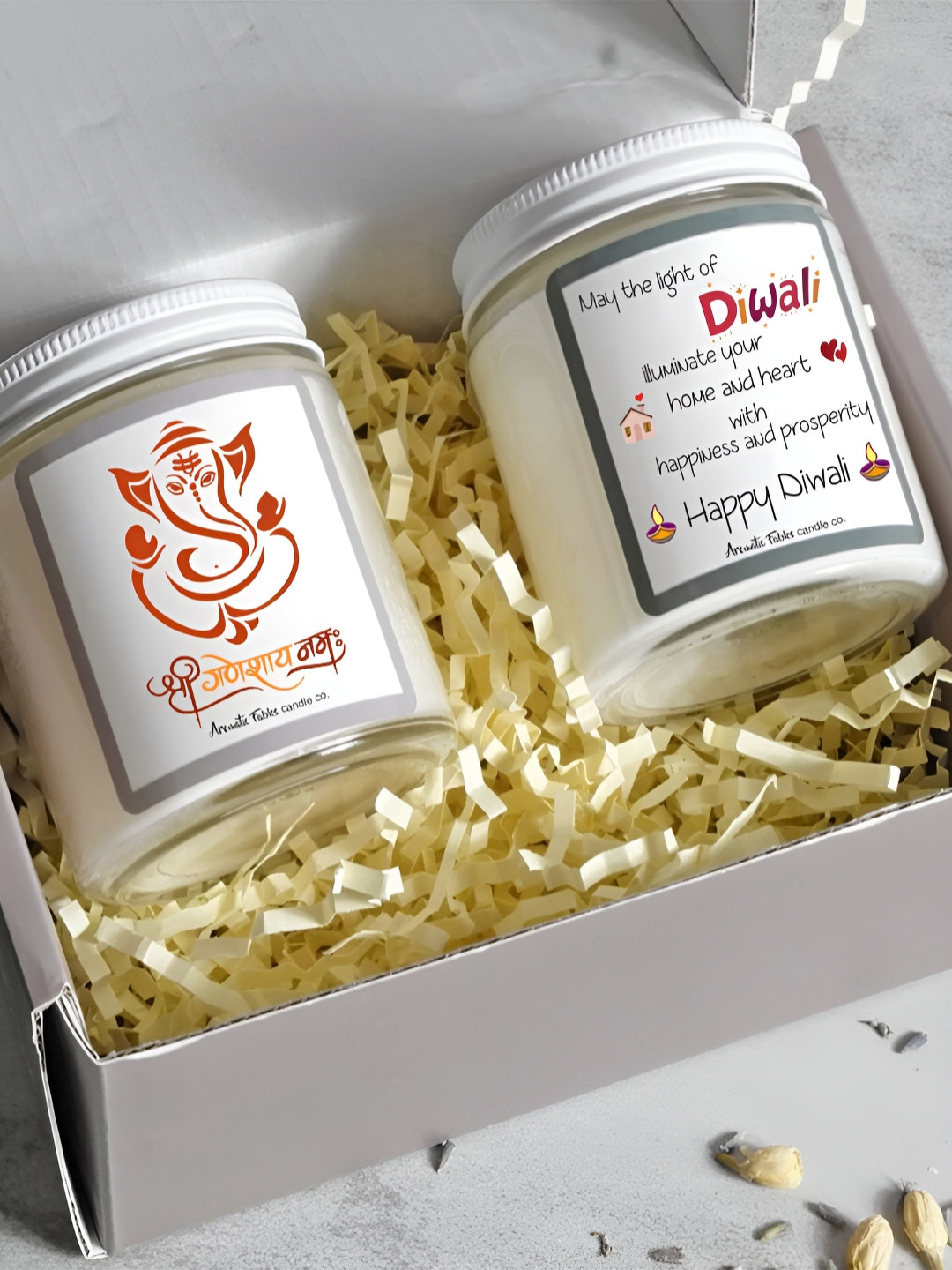 Aromatic Fables Dcor & Gifts Diwali Festive 2Pcs Scented Conversational Round Jar Candles
