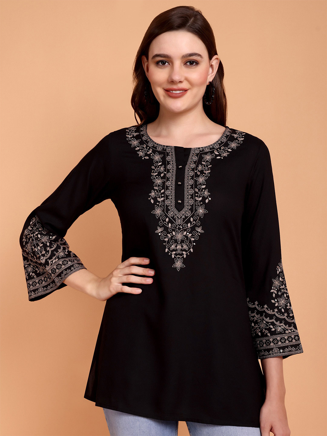 Atha Fashion Women Floral Embroidered Thread Work Pure Cotton Thread Work Kurti