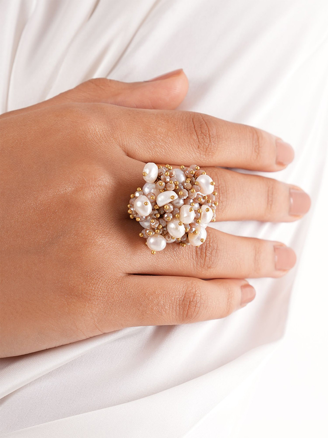 D'oro Auburn Beaded Finger Ring