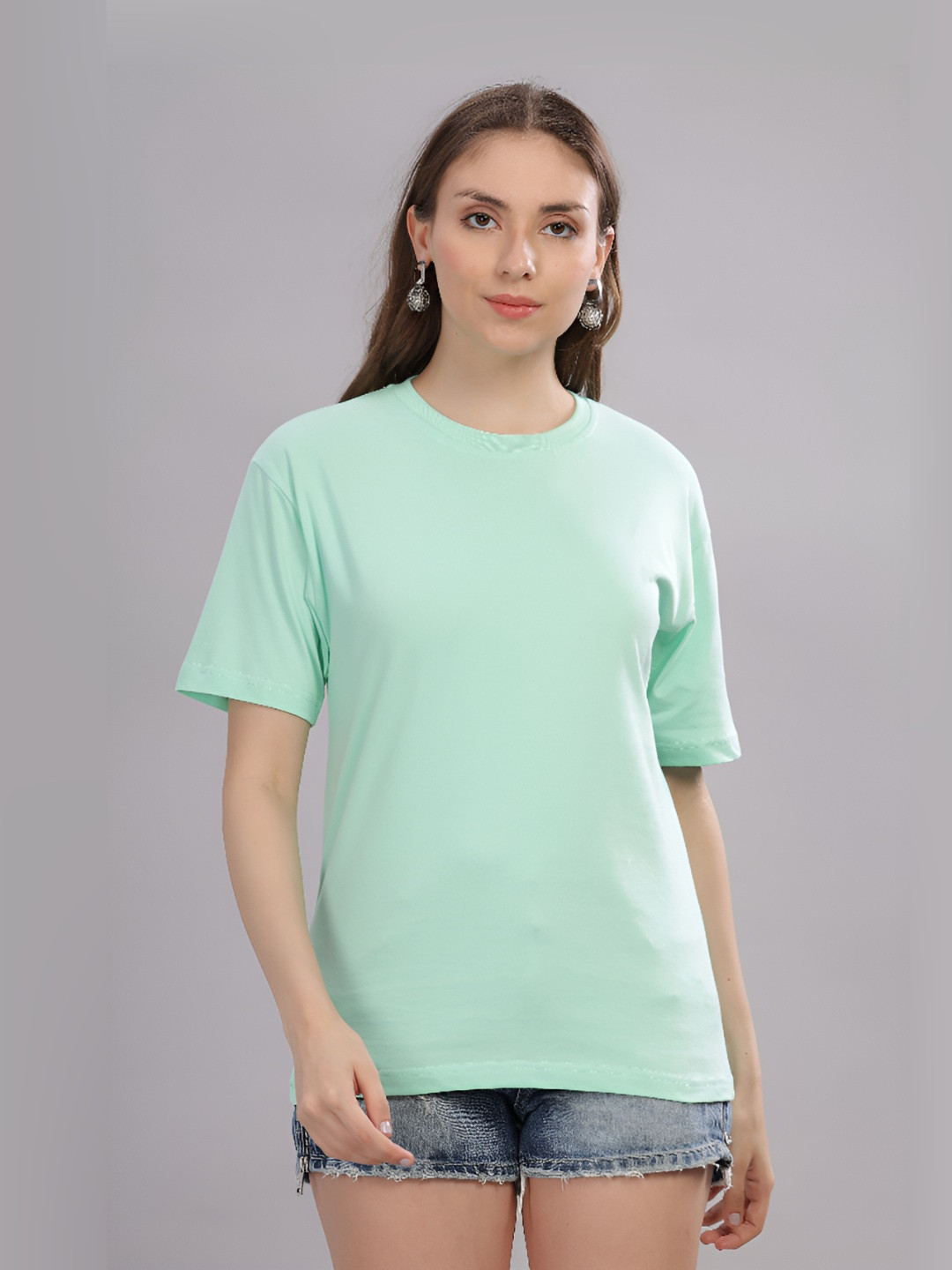 FALTU.CO Women Solid Round Neck Pure Cotton Oversized T-shirt