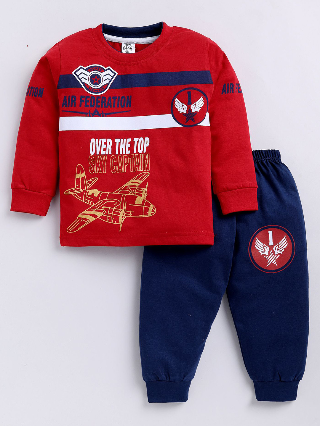 TINY BINY Boys Round Neck Printed T-shirt with Trousers