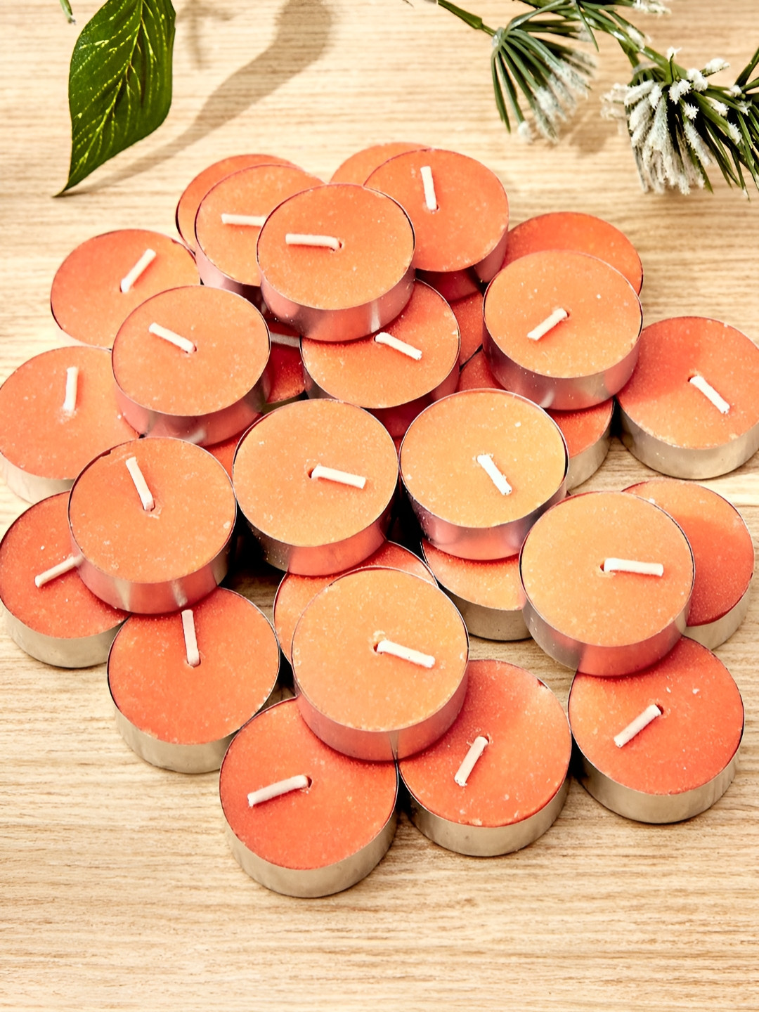 Aromatic Fables Blended Wax 50Pcs 1 Wick Orange Solid Round Regular Tea Light Candles