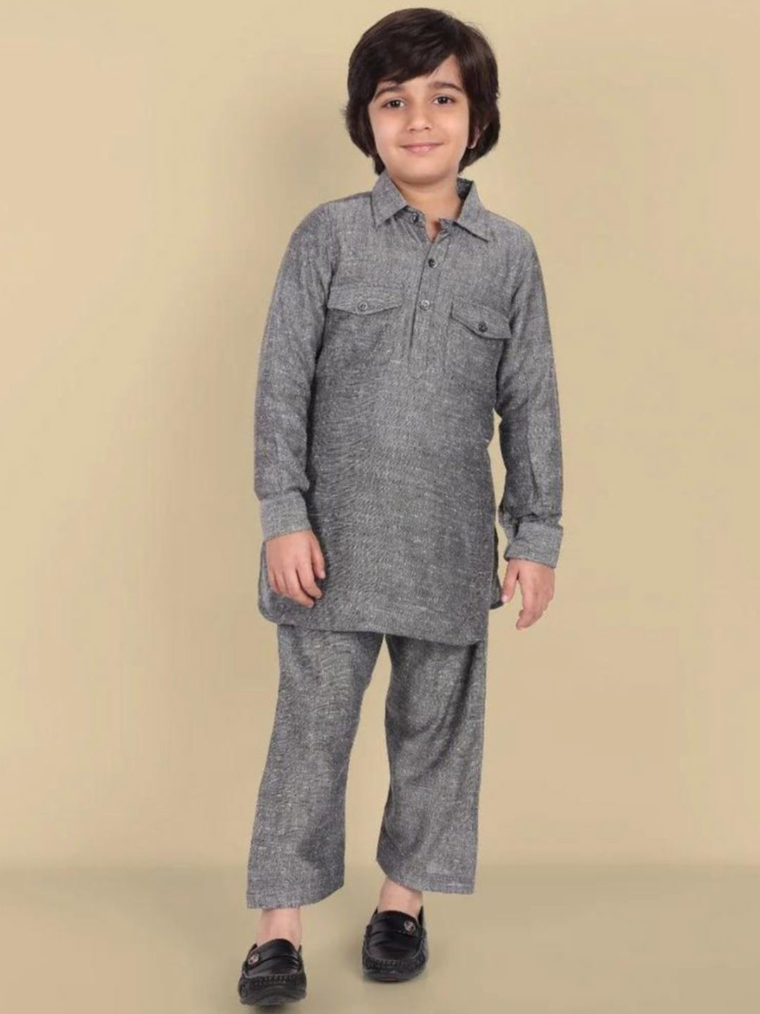 Mera Rang Boys Pathani Cotton Linen Kurta with Salwar