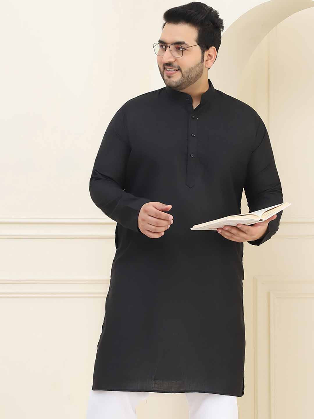 SOJANYA PLUS Band Collar Long Sleeves Pure Cotton Straight Kurta