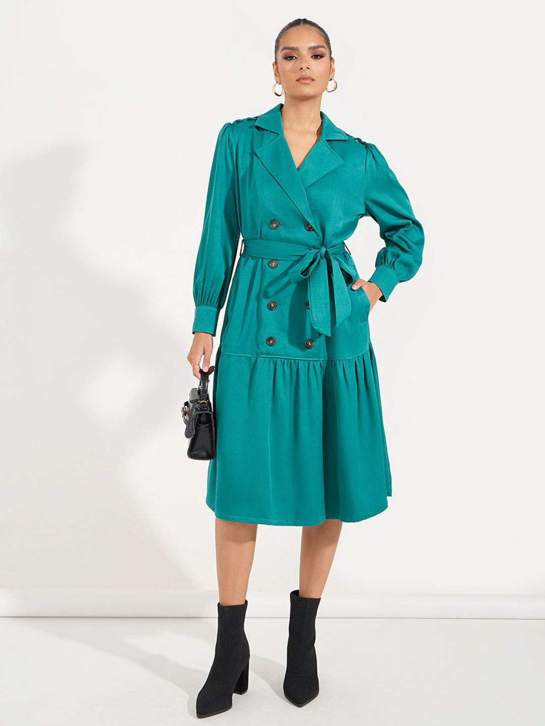 Styli Women Teal Long Sleeves Blazer Midi Dress