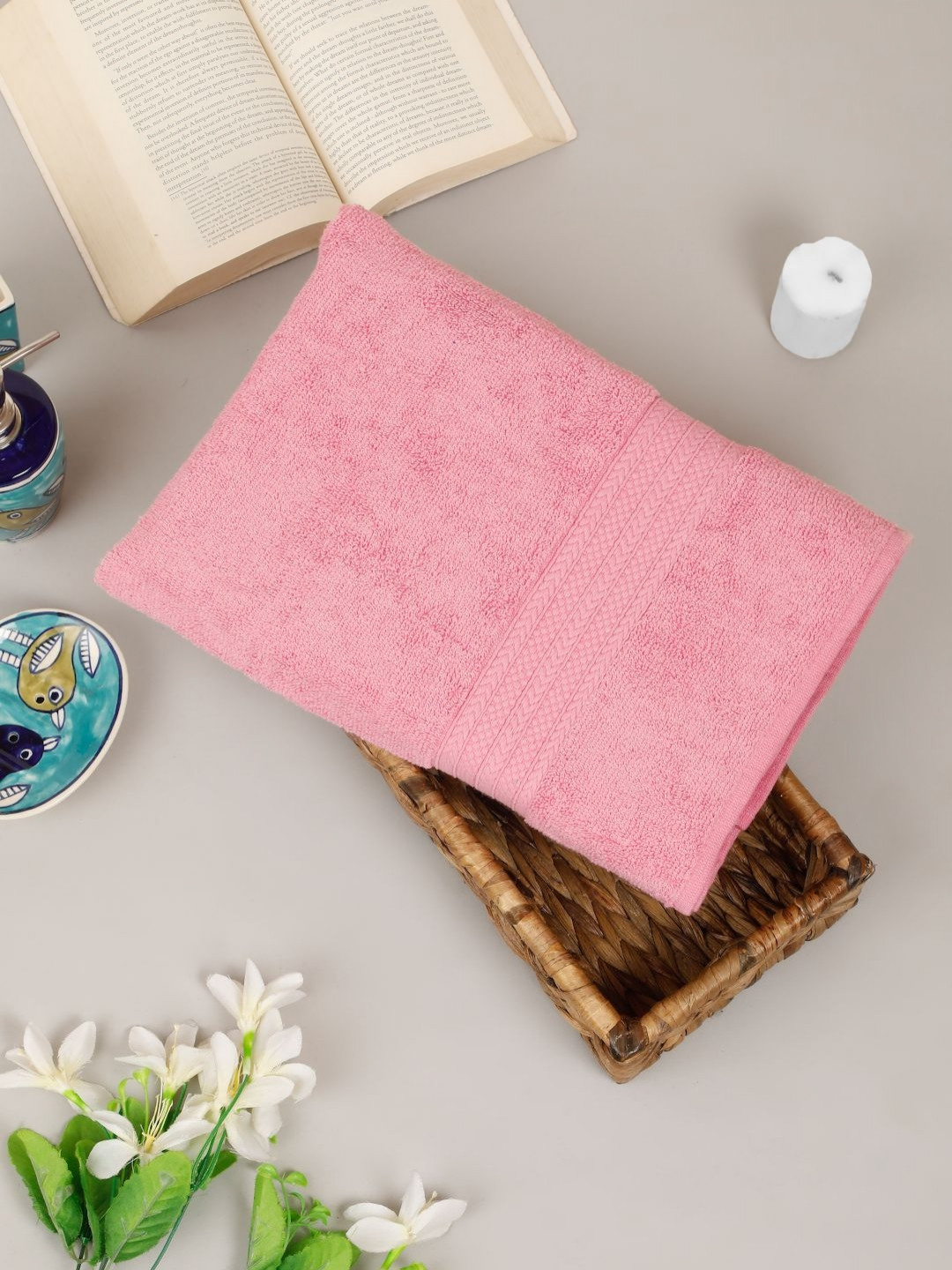 Creeva Pink Solid Cotton 550GSM Breathable Baby Regular Bath Towel-28x55In