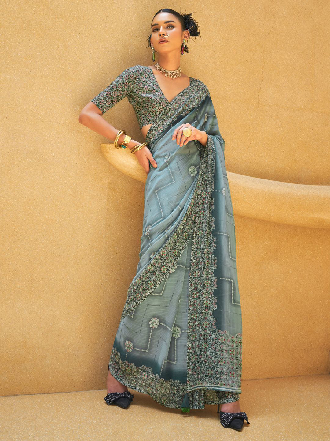 Anouk Ethnic Motifs Traditional Bagru Daily Wear Saree