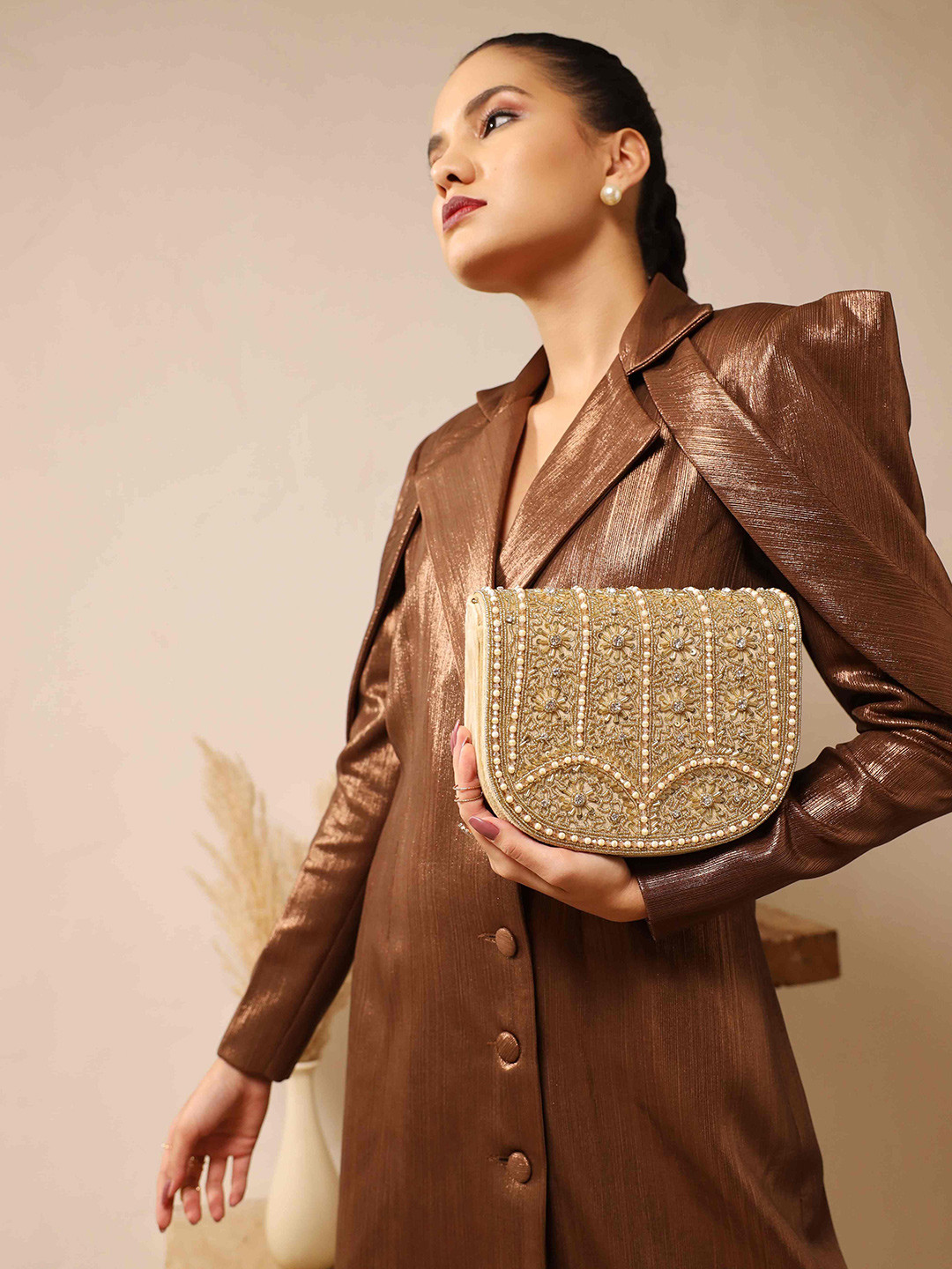 THE TAN CLAN Kavya Embroidered Flap Over Foldover Clutch