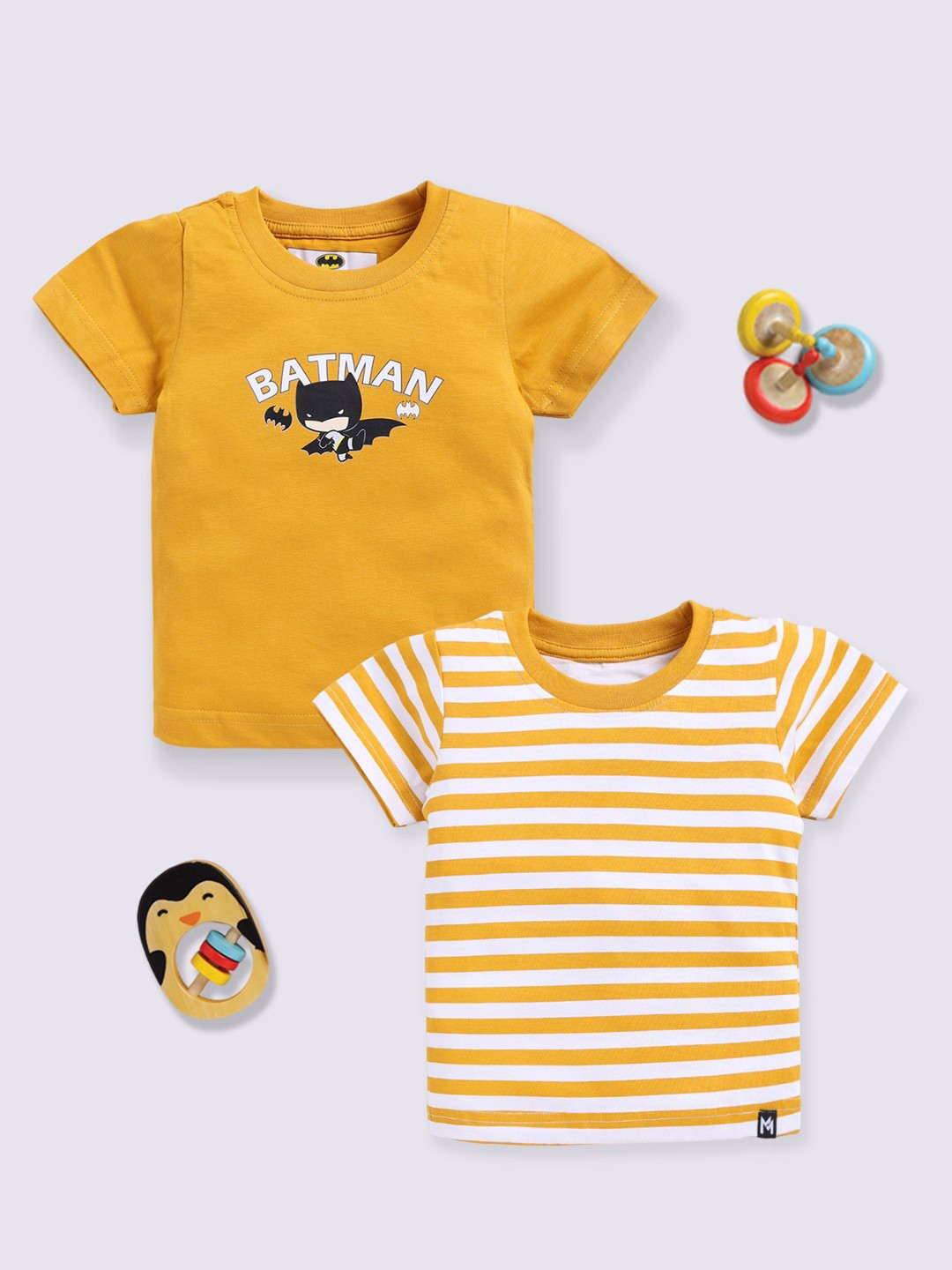 YK X Minute Mirth Boys Set of 2 Batman Printed Pure Cotton T-shirts