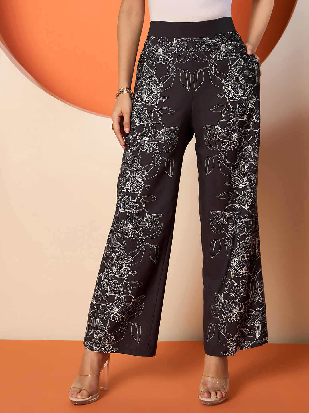 Antheaa Women Printed Smart Loose Fit Trousers