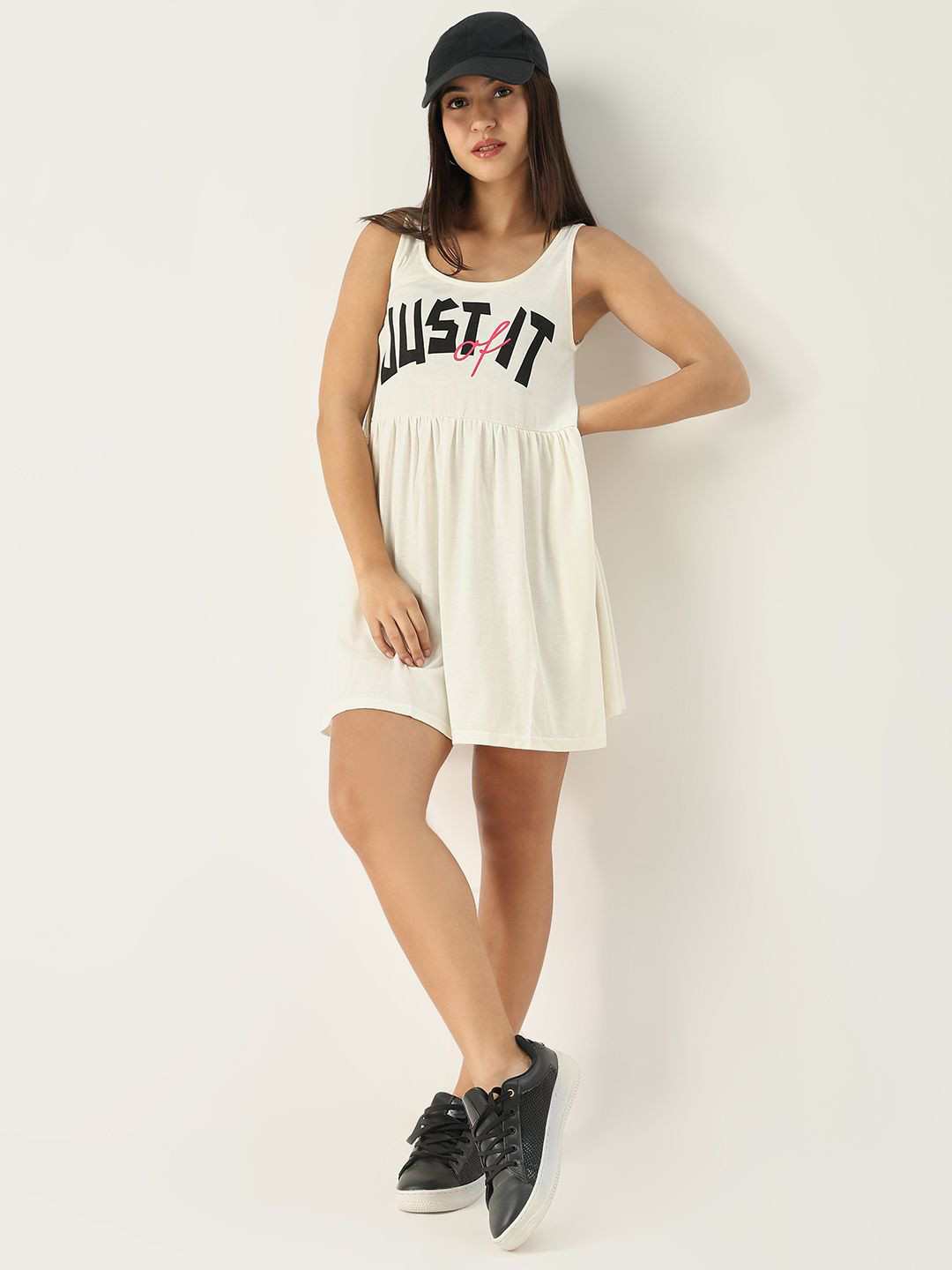 SHOWOFF Women Off White Graphic Fit & Flare Dress