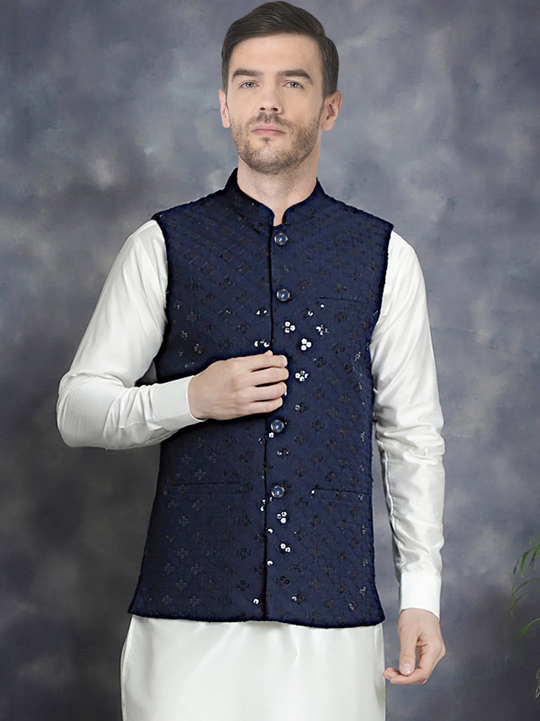 SG LEMAN Men Sequin Embroidered Nehru Jackets