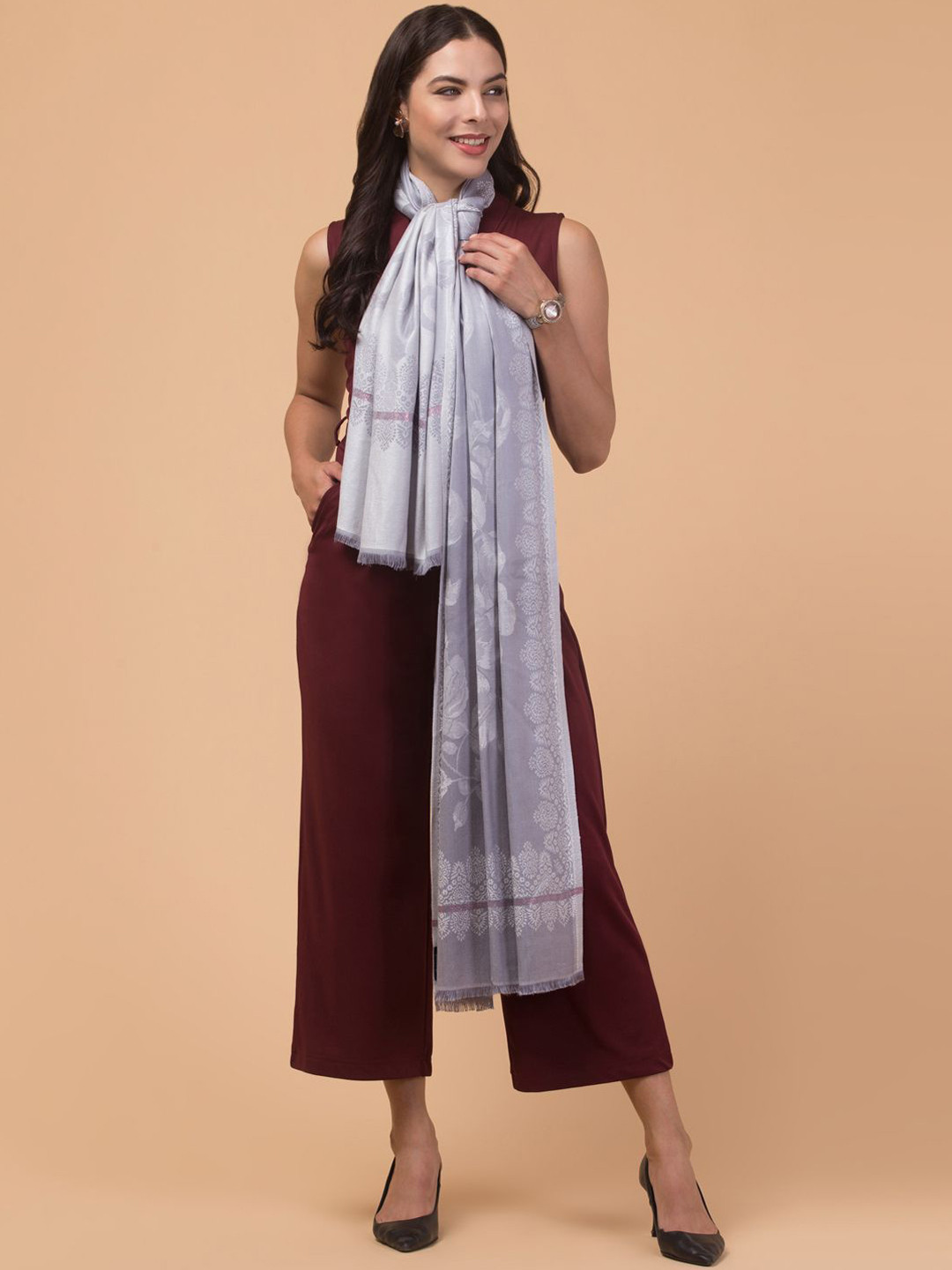 Tweedle Floral Woven Design Soft and Smooth Acrylic Reversible Shawl