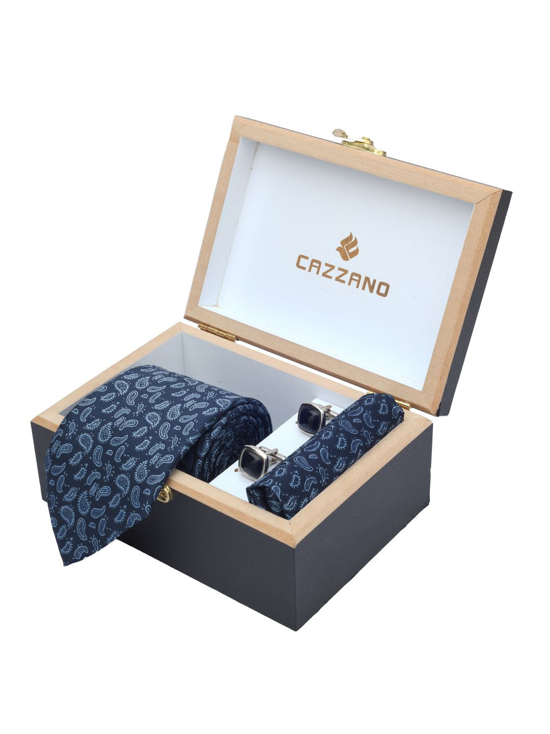 Cazzano Men Paisley Printed Tie Cufflinks & Pocket Square Accessory Gift Set