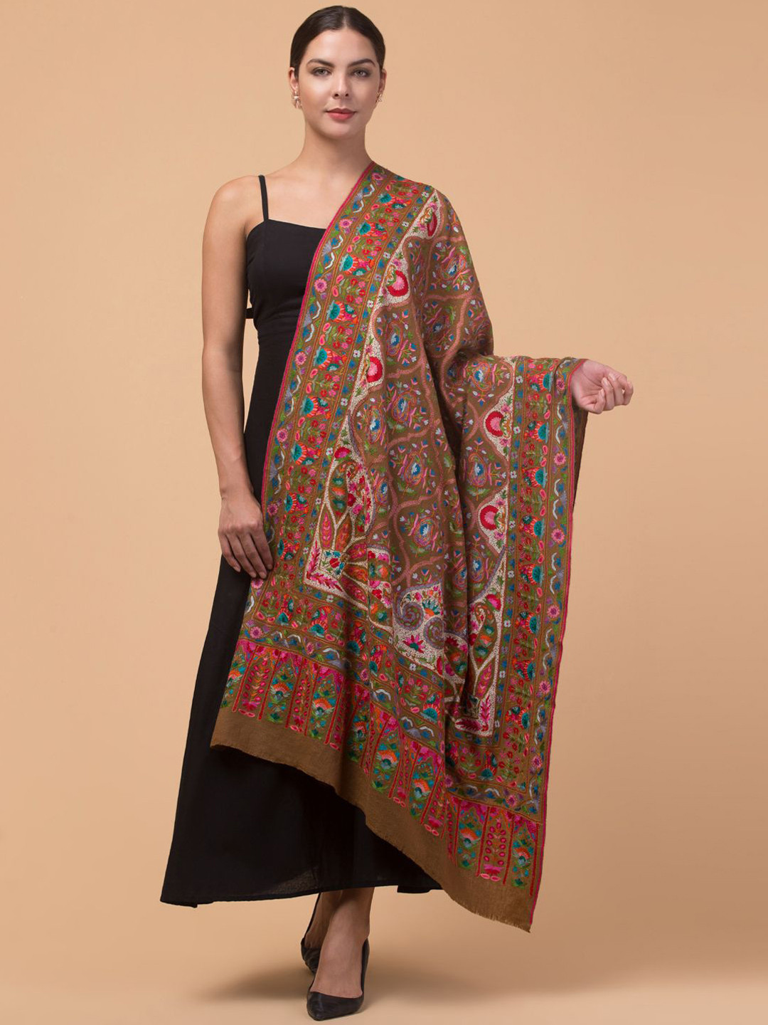 Tweedle Botanical Kashmiri Nalki Embroidered Pashmina Pure Woollen Shawl