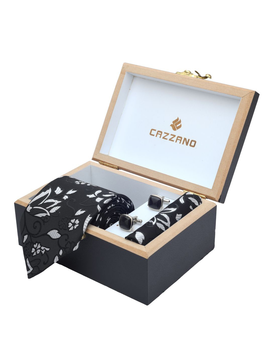 Cazzano Men Floral Embroidered Tie Cufflinks & Pocket Square Accessory Gift Set