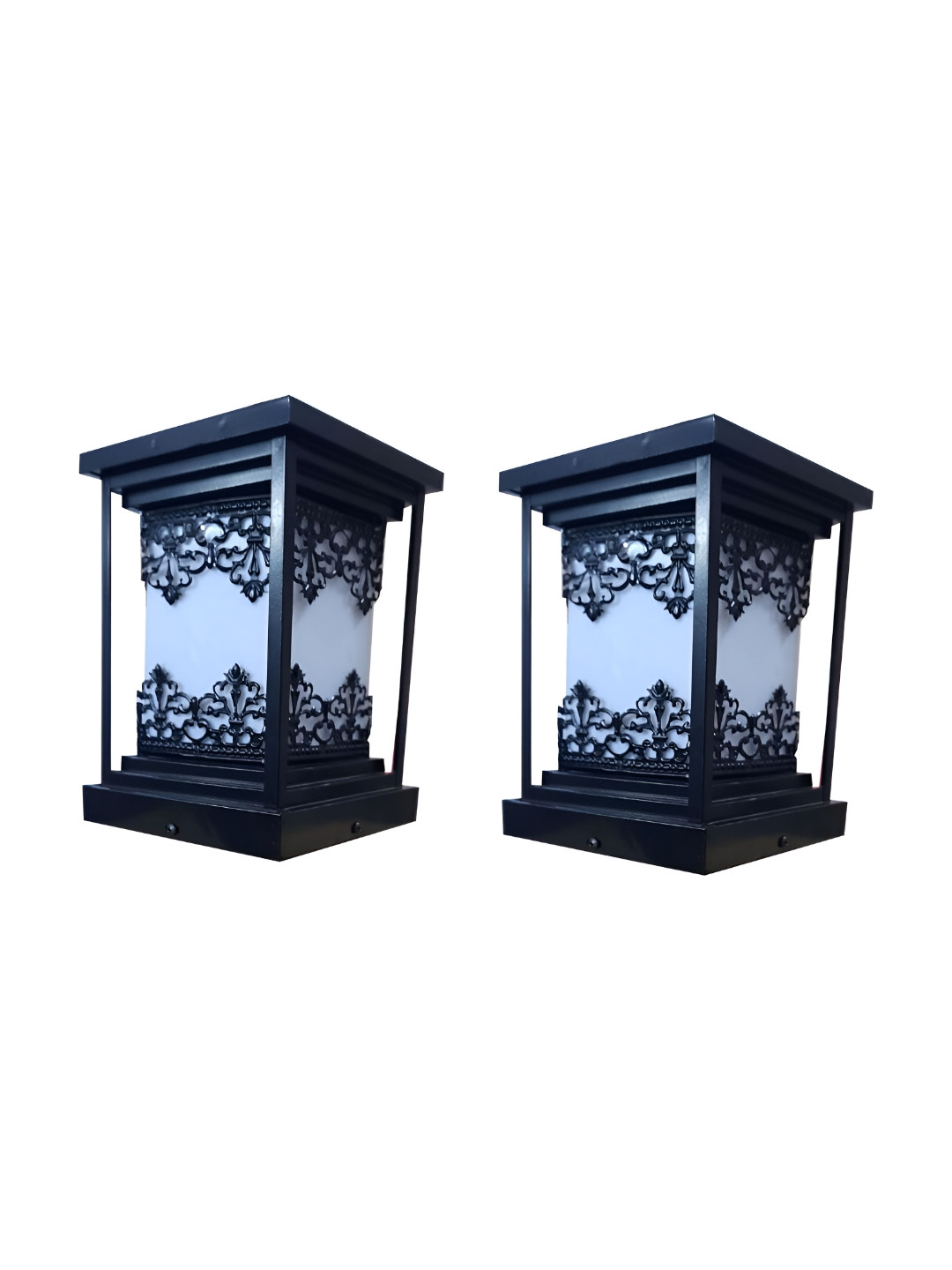 DENICRAAS Black & White 2 Pieces Textured Qube Shaped Outdoor Lamps