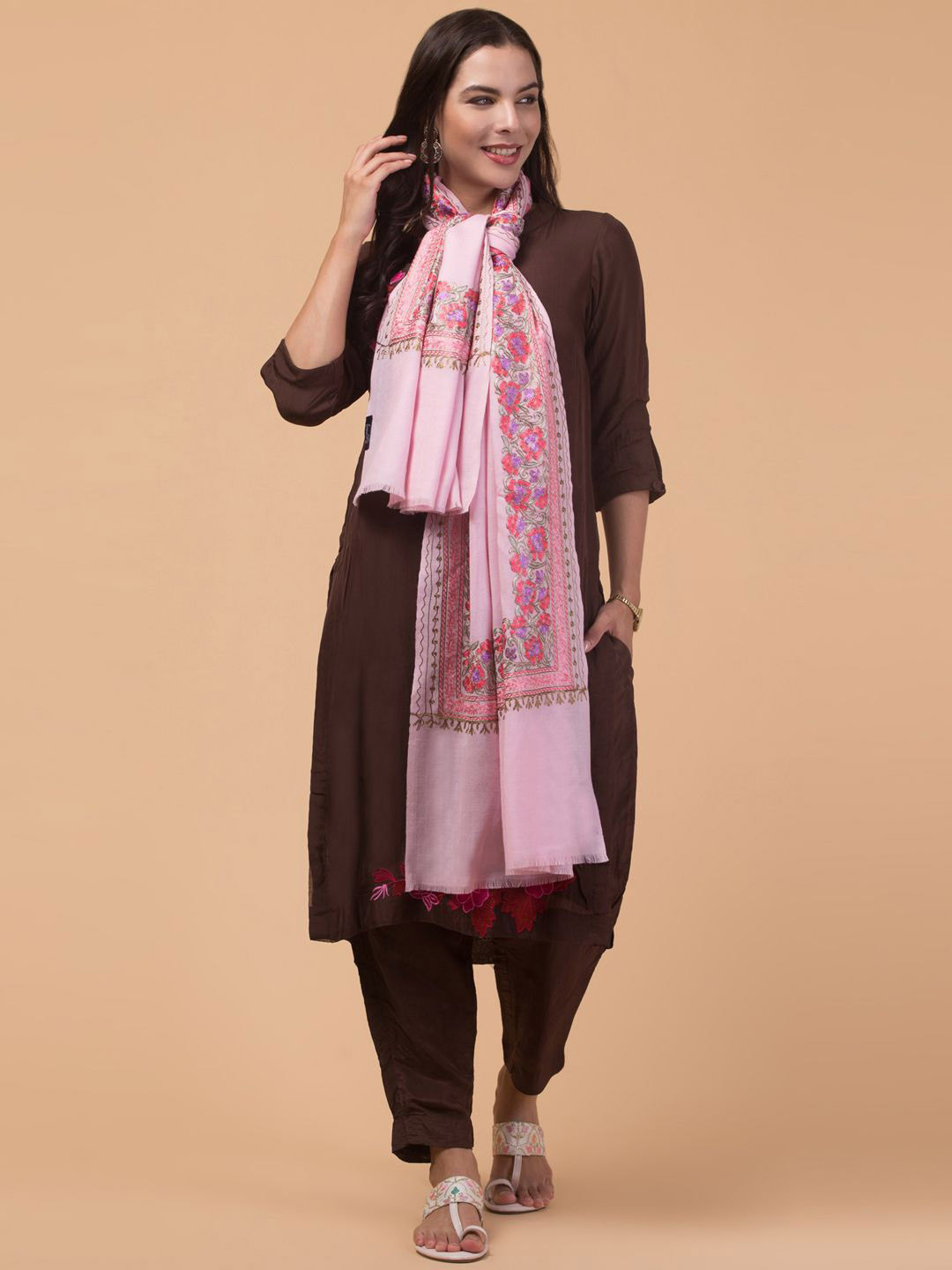 Tweedle Floral Kashmiri Embroidered Pure Woollen Shawl
