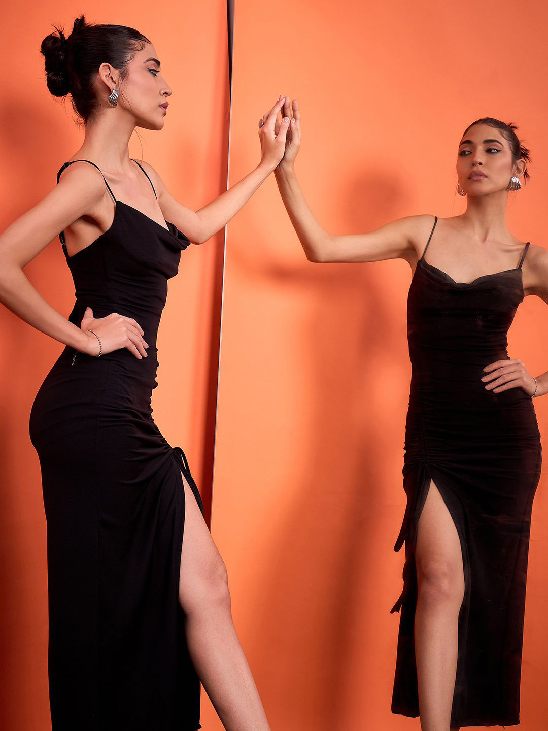 Uptownie Cowl Neck Drawstring Bodycon Dress