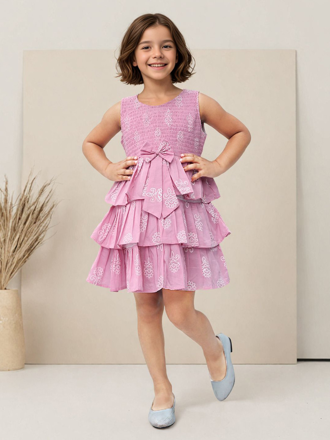 Toonyport Girls Printed Striped Fit & Flare Comes with a belt Dress