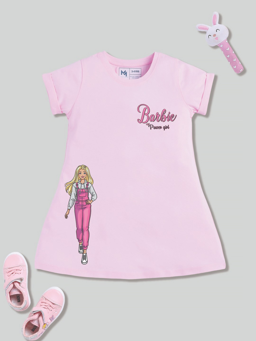 YK X Minute Mirth Girls Barbie Printed A-Line Dress