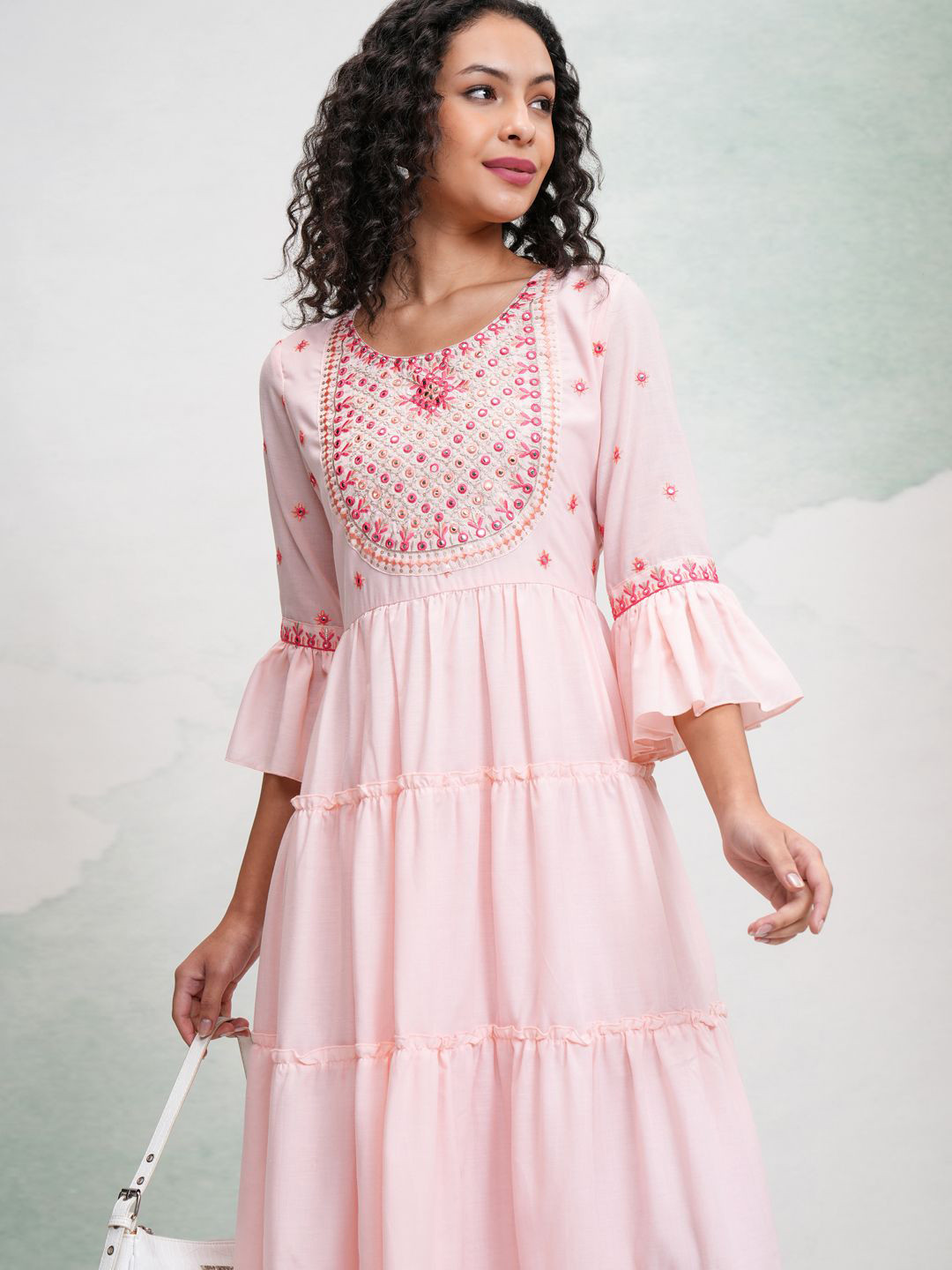 Vishudh Women Flared Sleeve A-Line Maxi Dress