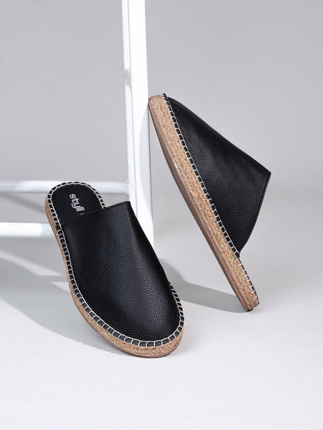 Styli Men Faux Leather Espadrilles Mules