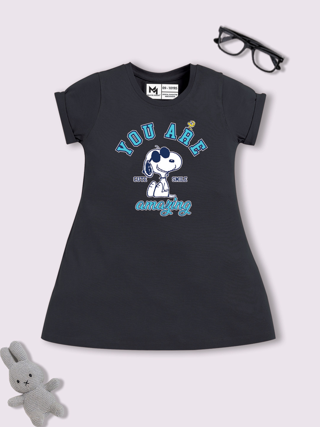 YK X Minute Mirth Girls Peanuts Printed Pure Cotton A-Line Dress