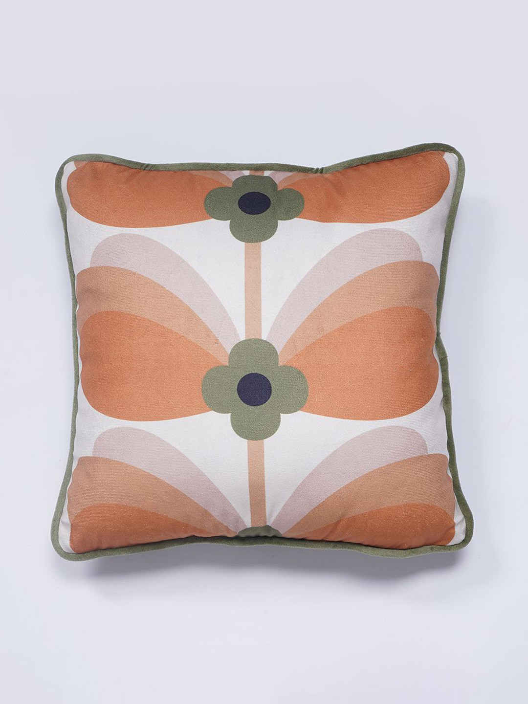 SANSKRUTIHOMES White & Orange Floral Printed Velvet Square Cushion Covers