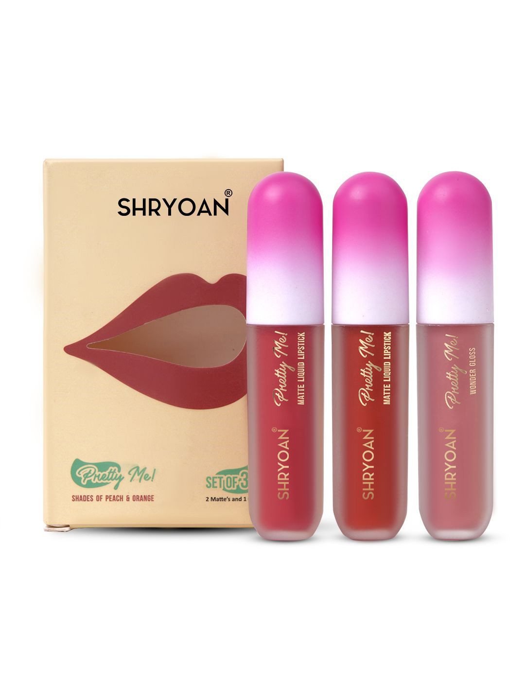 SHRYOAN Set Of 3 Pretty Me Water Proof 2 Liquid Lipstick - 3.5g - Shade of Peach & Orange