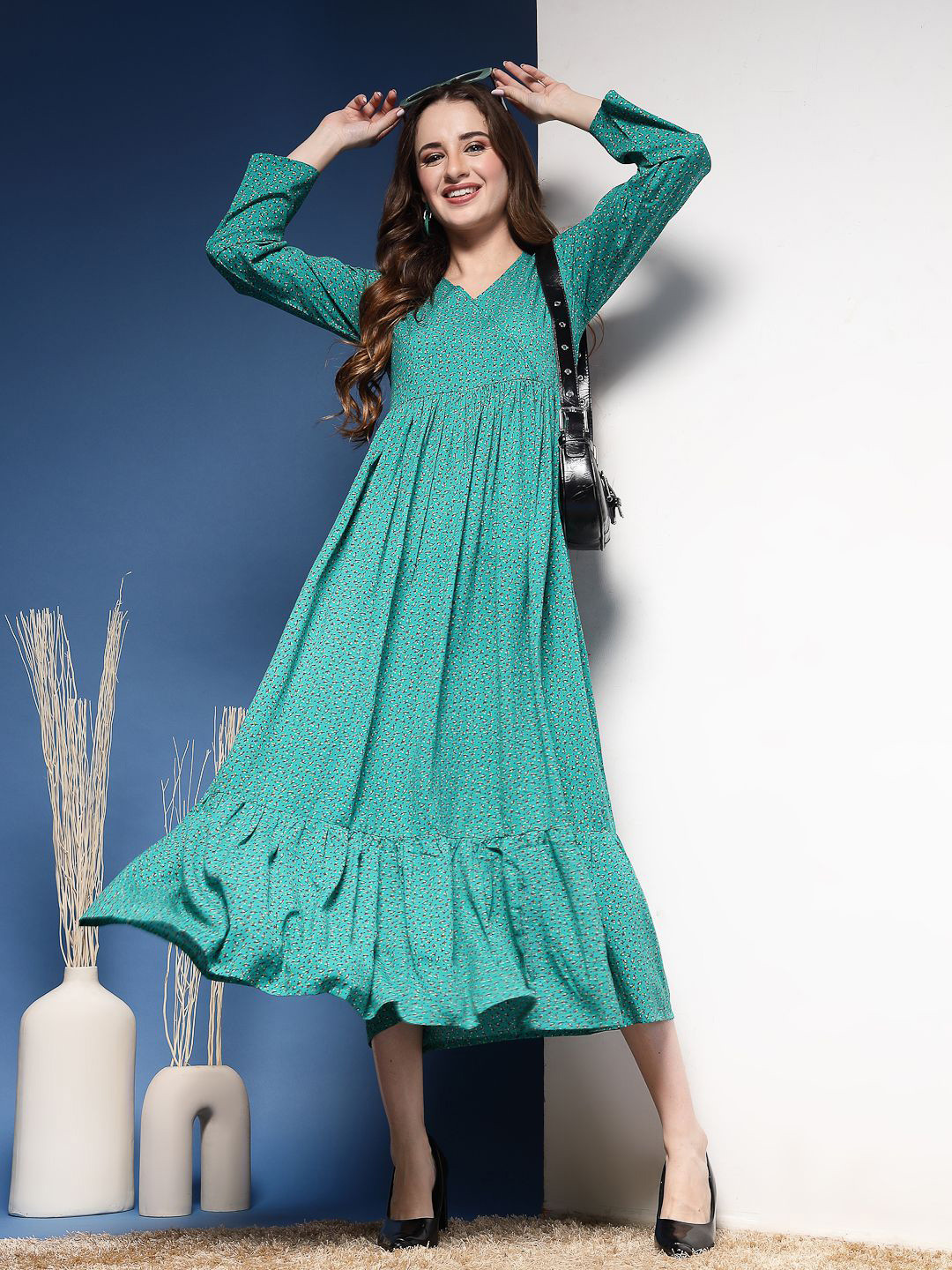 DAEVISH Printed Cold-Shoulder Crepe Maxi Dress