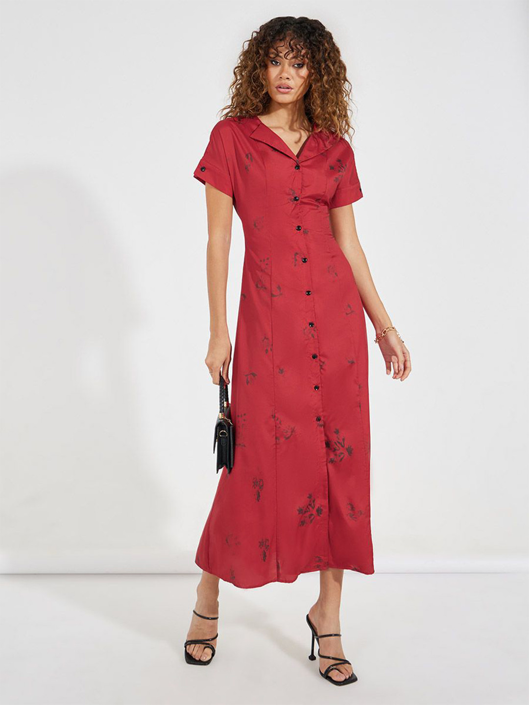 Styli Women Floral Print Short Sleeves A-Line Maxi Dress