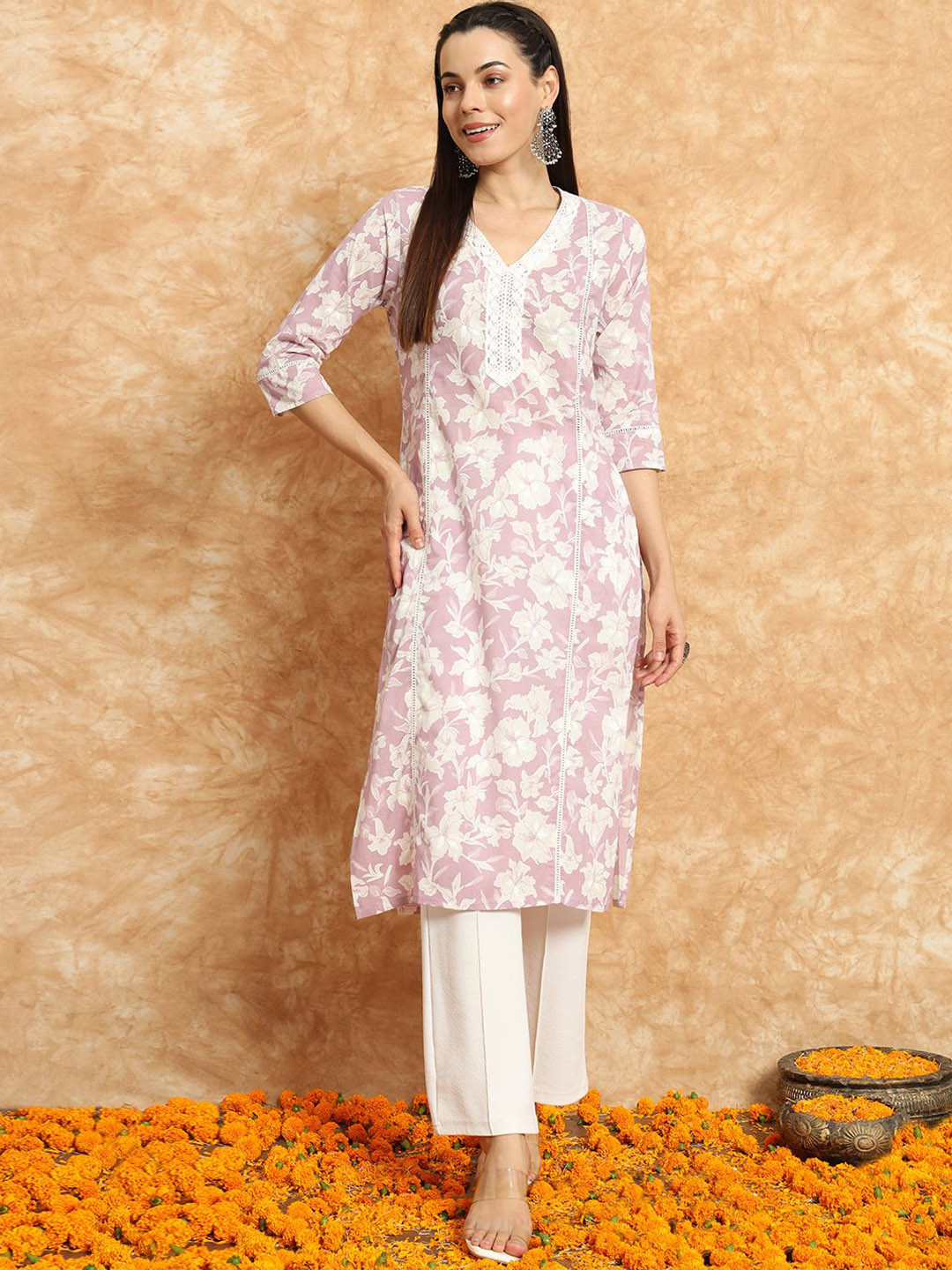 Sa Rasa Floral Printed Pure Cotton Straight Kurta