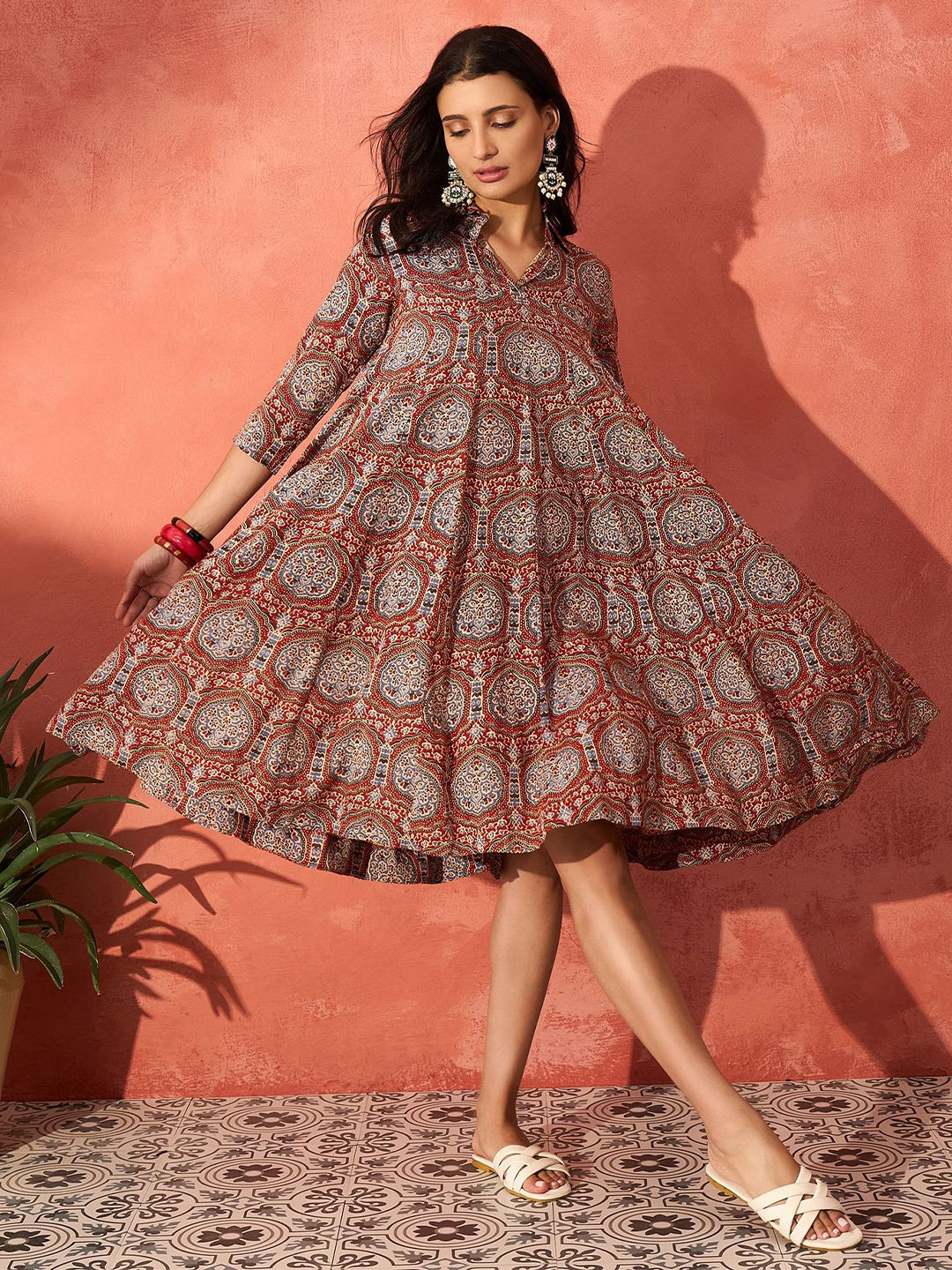 InWeave Women Ethnic Motifs Printed A-Line Dress