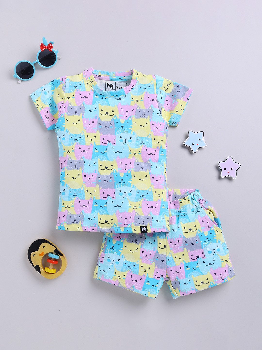 YK X Minute Mirth Girls Printed T-shirt with Shorts