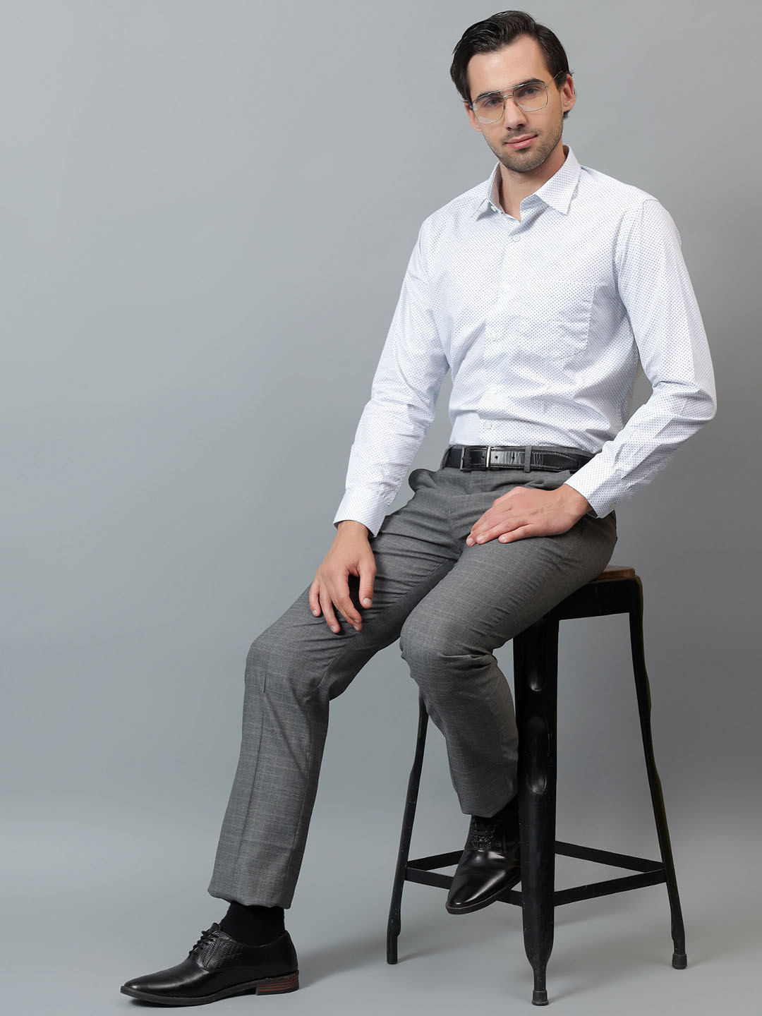 Ostermann Men Checked Non-Pleated Formal Trouser