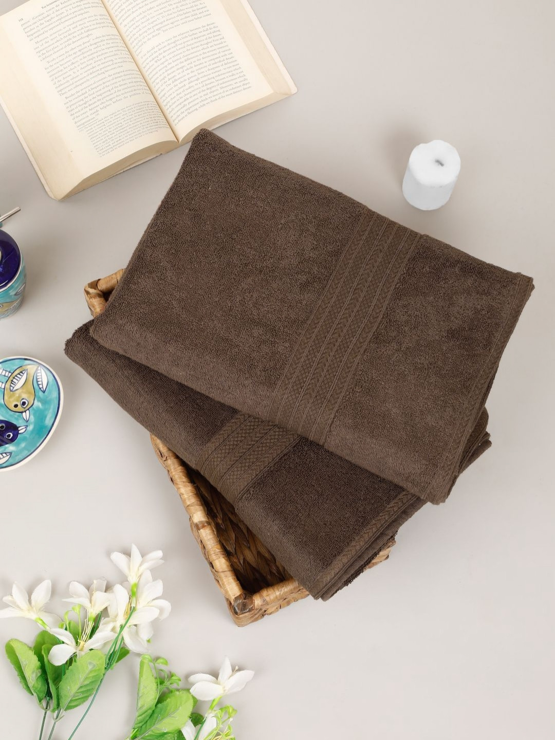 Creeva Classic Brown 2 Pieces Cotton 550 GSM Bath Towel